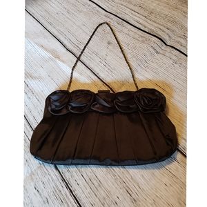 DAVID'S BRIDAL Handbag Black Chain Strap Rosette Clutch/Shoulder Purse NEW